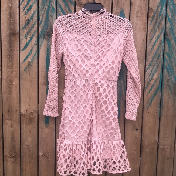 NWT Vutti High Neck Crochet Lace Long Sleeve Mini Dress Pink Small - Picture 6 of 6